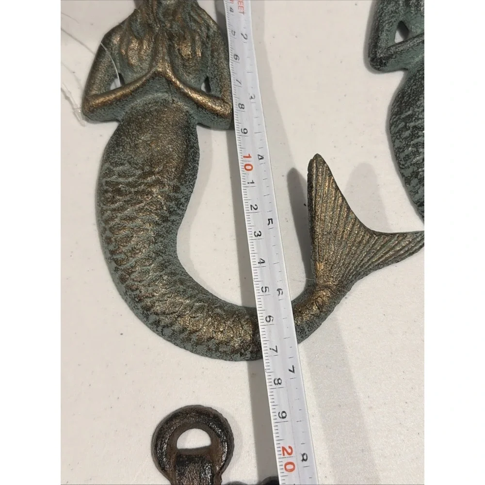 Set Of 6 Nautical Cast Iron Wall Hooks Mermaid Seahorse Anchor New